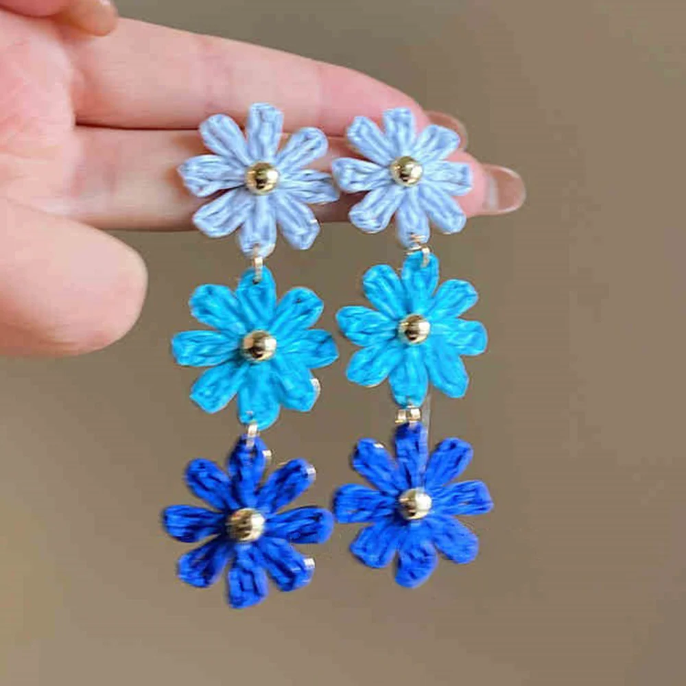 Flower Earrings Raffia Mori Girl Style Sweet Woven Straw Earrings Handmade Simple Boho Drop Earrings