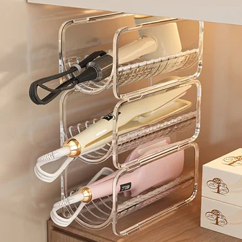 Clear Acrylic Hair Tool Organizer, Stackable Holder for Hair Dryer Curling Iron Straightener Bathroom Vanity