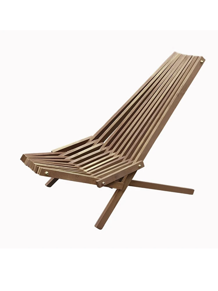 Outdoor lounge chair, beach balcony, solid wood leisure folding, outdoor waterproof and sun protection