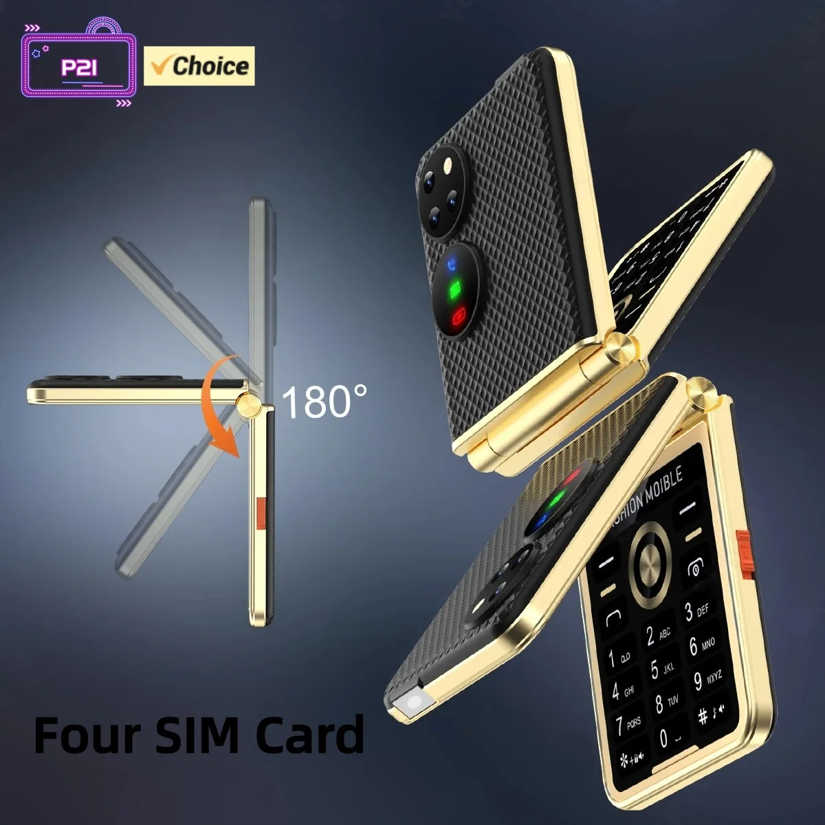 P21 2G Flip Phone 2.4inches Four SIM Card LED Flashlight Magic Voice FM Radio Big Buttons Ultra Thin Mobile Phone