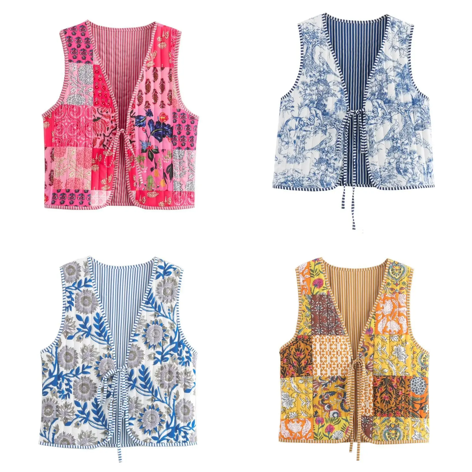 

2025 Autumn and Winter New Women's Fashion Street Wind Joker Printed Tether Cotton-padded Jacket Vest Ladies