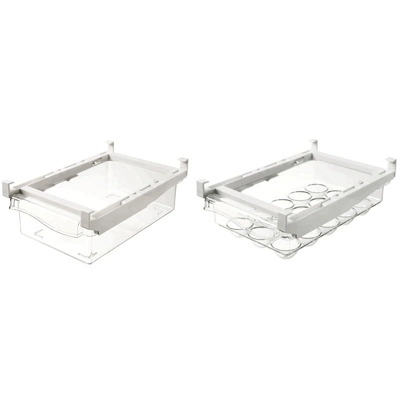 2 unids/set contenedores organizadores para refrigerador organizadores estrechos para congelador, cocina, gabinetes estante de almacenamiento de plástico transparente