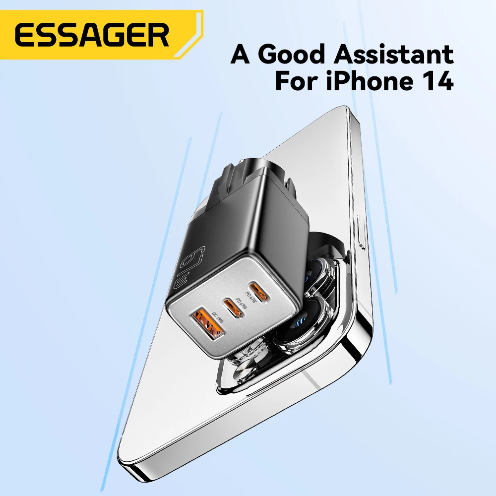 Ładowarka Essager GaN USB typu C 67W 45W 33W KR EU Wtyczka Szybkie ładowanie do Samsung iPhone 16 15 14 Pro Huawei Telefon Ładowarki do laptopa — zdjęcie produktu 6