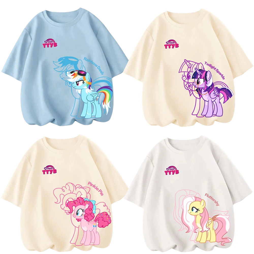 

Anime Cartoon My Little Pony Twilight Sparkle Pinkie Pie Fluttershy Applejack Children Summer Clothing Short Sleeves T-shirt