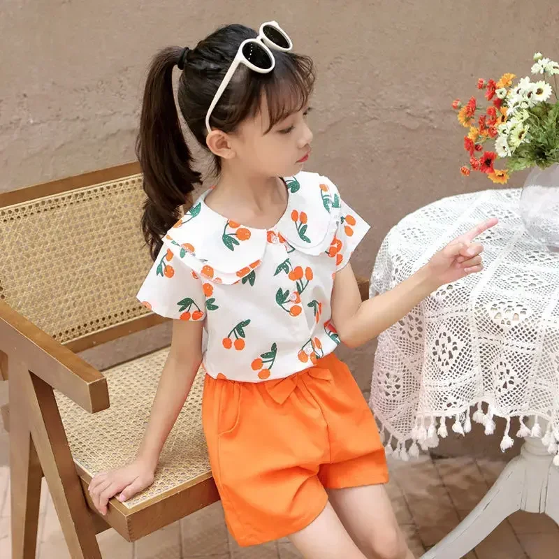 

Girls Sets Summer New Children's Clothing Wear Fashion Girl Short Sleeve Shirt Shorts Two Piece Set Toddler Girl Clothes 4 5 6Y