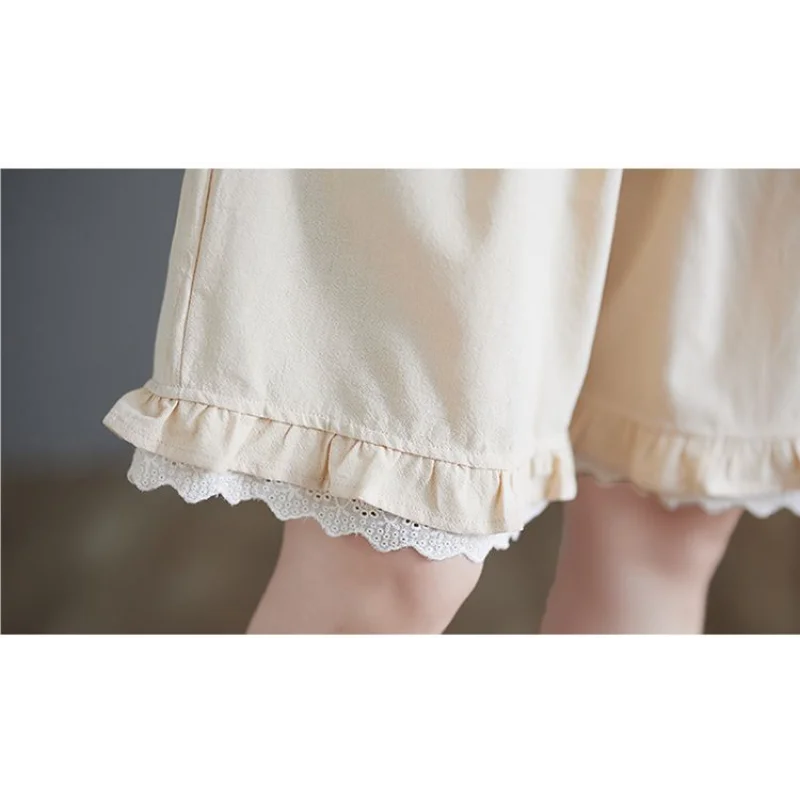 Pantaloncini a strati con volant tinta unita da donna Pantaloncini larghi comodi estivi casual in vita elastica