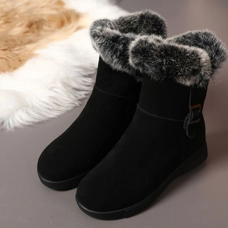 2024 Women\'s Winter Fashion Leather Warm Snow Boots with Plush Thick Soles Comfortable Non-Slip Cotton Shoes