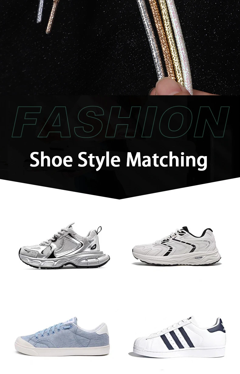 1 Paar modische glänzende Schnürsenkel Gold Silber Seide Runde Schnürsenkel Sneakers Segeltuchschuhe Schnürsenkel 100 cm/120 cm/140 cm/160 cm – Detail 2