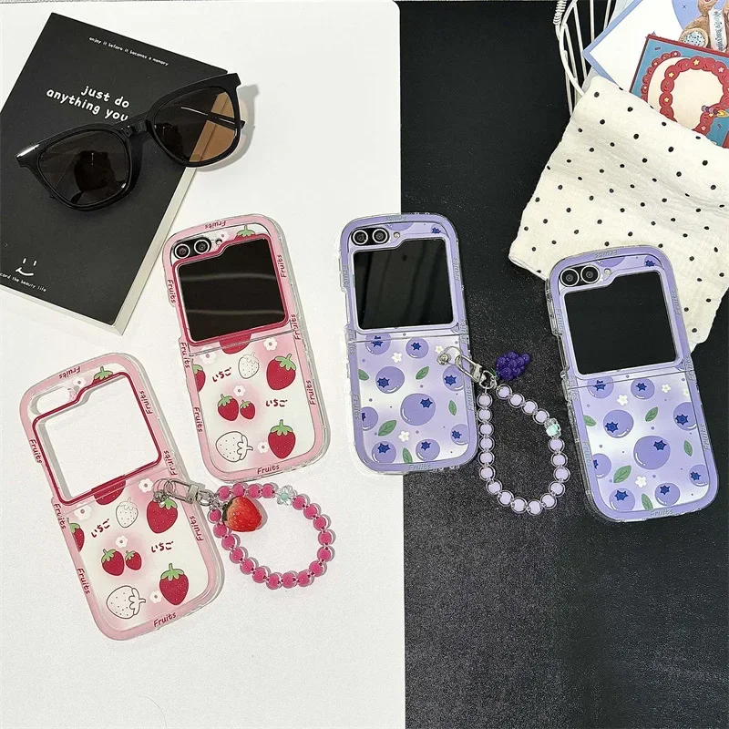 Cute Strawberry Blueberries Phone Case for Samsung Galaxy Z Flip 6 5 4 3 Protective Back Cover for ZFlip4 ZFlip5 ZFlip6 Shell