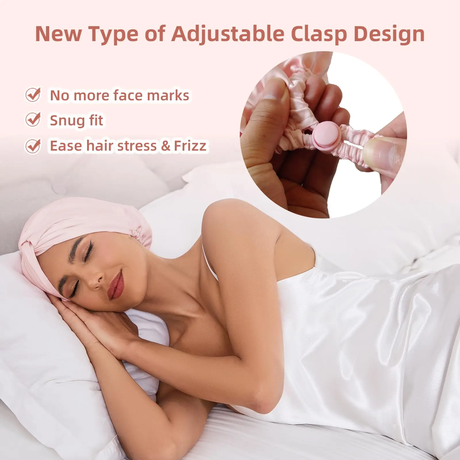 Adjustable Silk Satin Sleep Hair Bonnet for Women Long Curly Hair Double Layer Hair Wrap Cap for Night Sleeping Unisex Nightcap