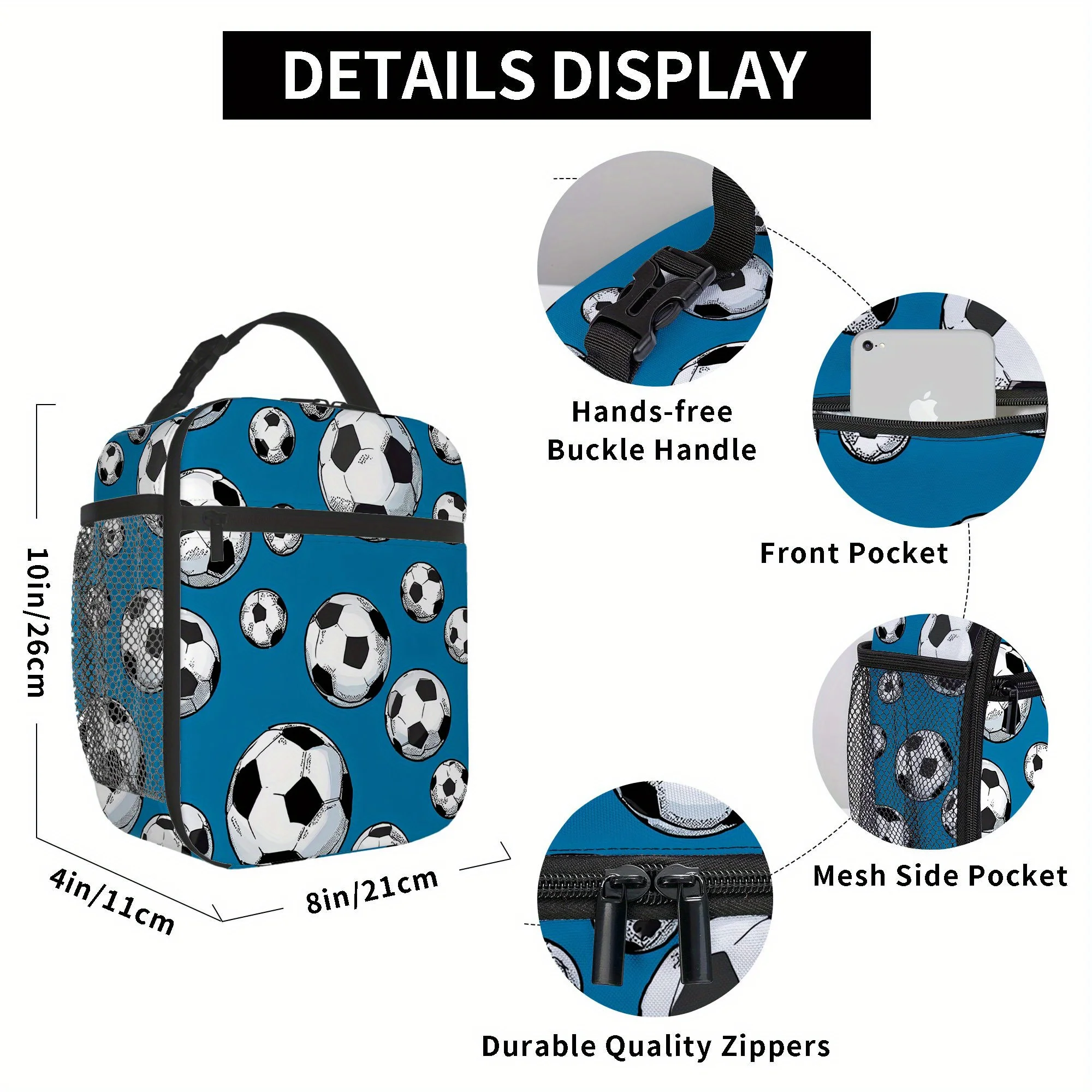 1pc, a Thermal Bag Featuring Soccer Balls on a Blue Backdrop, Designed for Insulation. It Is Not Intended for Food Contact And I