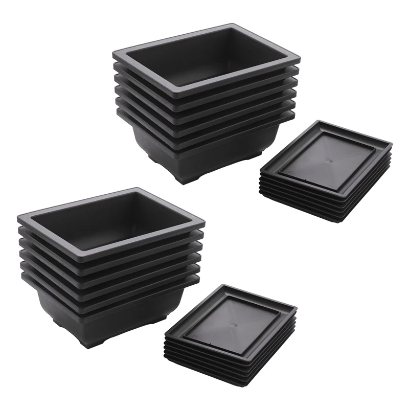 

Hot 12-Piece Bonsai Pots-Classic Deep Wet Tray With Built-In Mesh-For Plants, Flowers, Herbs, Plastic Square Pots
