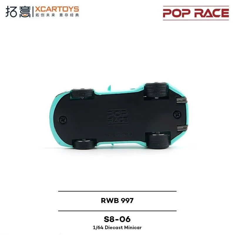 POP RACE 1/64 Porsche RWB 997 سيارة رياضية زرقاء، نموذج سيارة من خليط معدني مصبوب ألعاب أطفال