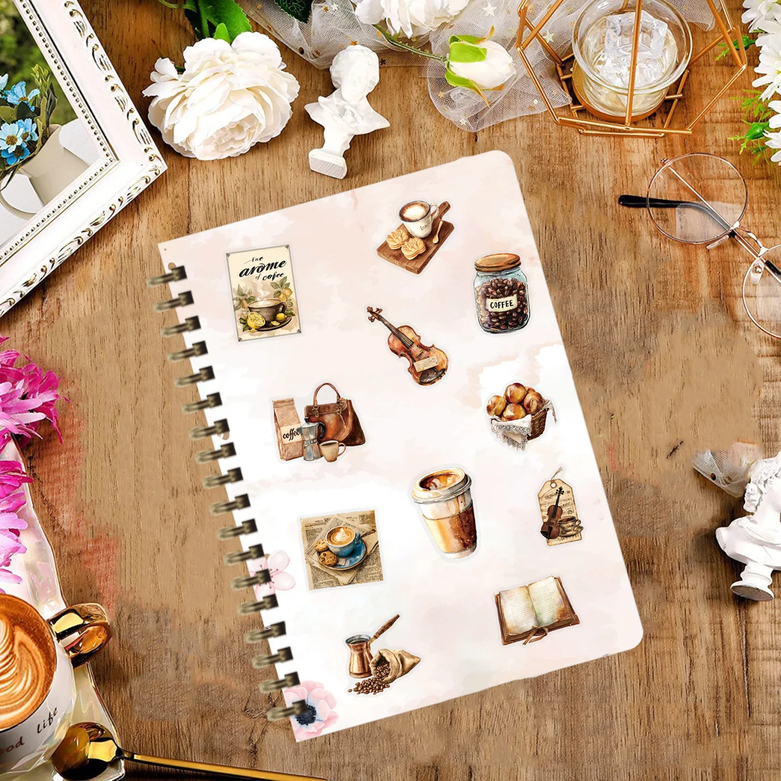 50PCS 레트로 커피 스티커 노트북 전화 기타 스케이트 보드 컴퓨터 워터 컵 방수 데스크탑 장식 스티커