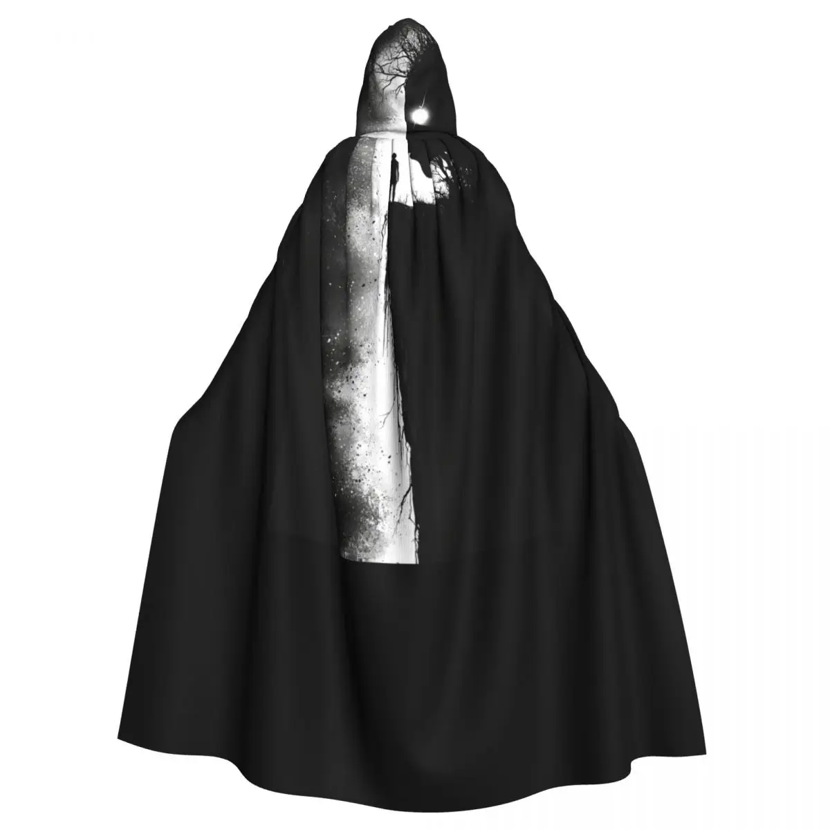 

Eerie Forest Cloak with Black and White Design for Halloween Horror Unisex Adult Cloak with Hood Long Witch Costume Cosplay