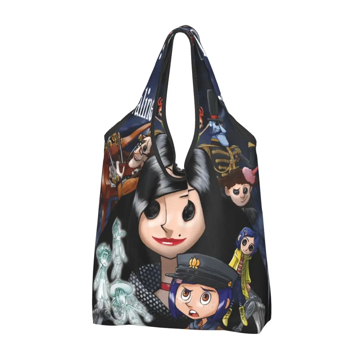 Custom Halloween Horror Film Coraline Grocery Shopping Bags Funny Shopper Tote Shoulder Bag Big Capacity Portable Handbag