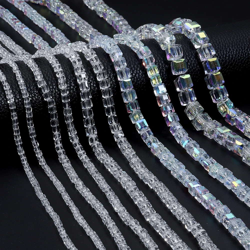 3 4 6 8 10mm Transparente AB-Farbige Würfel Quadratische Facettierte Tschechische Kristallglasperlen für Schmuckherstellung DIY Armband Zubehör – Detail 5