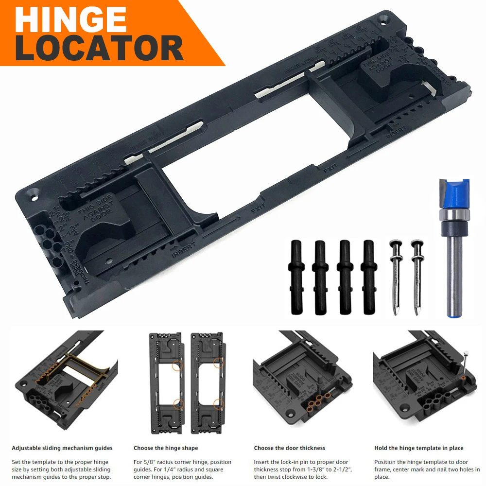 

New Professional Door Hinge Jig Template, Compatible with 8 Hinge Sizes (2-1/2" to 6") & 5 Door Thickness (1-3/8" to 2-1/2")