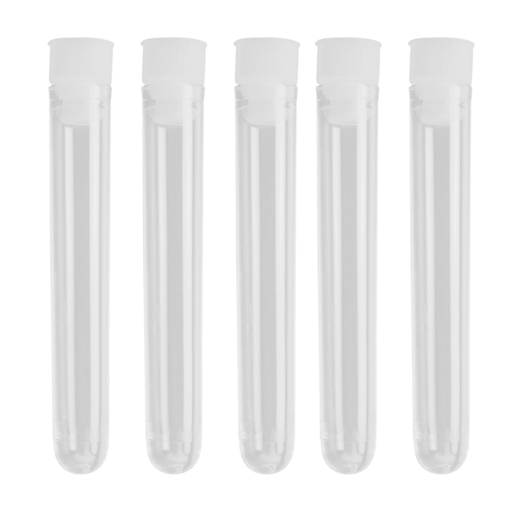 100Pcs Clear Plastic Test Tubes with White Screw Caps Sample Containers Bottles Push Caps 12X75mm