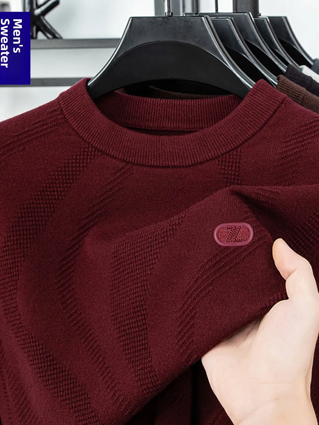 

Мужской вязаный свитер с круглым вырезом, осенне-зимний, новый, однотонный, с вышивкой, теплый, повседневный, в стиле casual, для повседневной носки