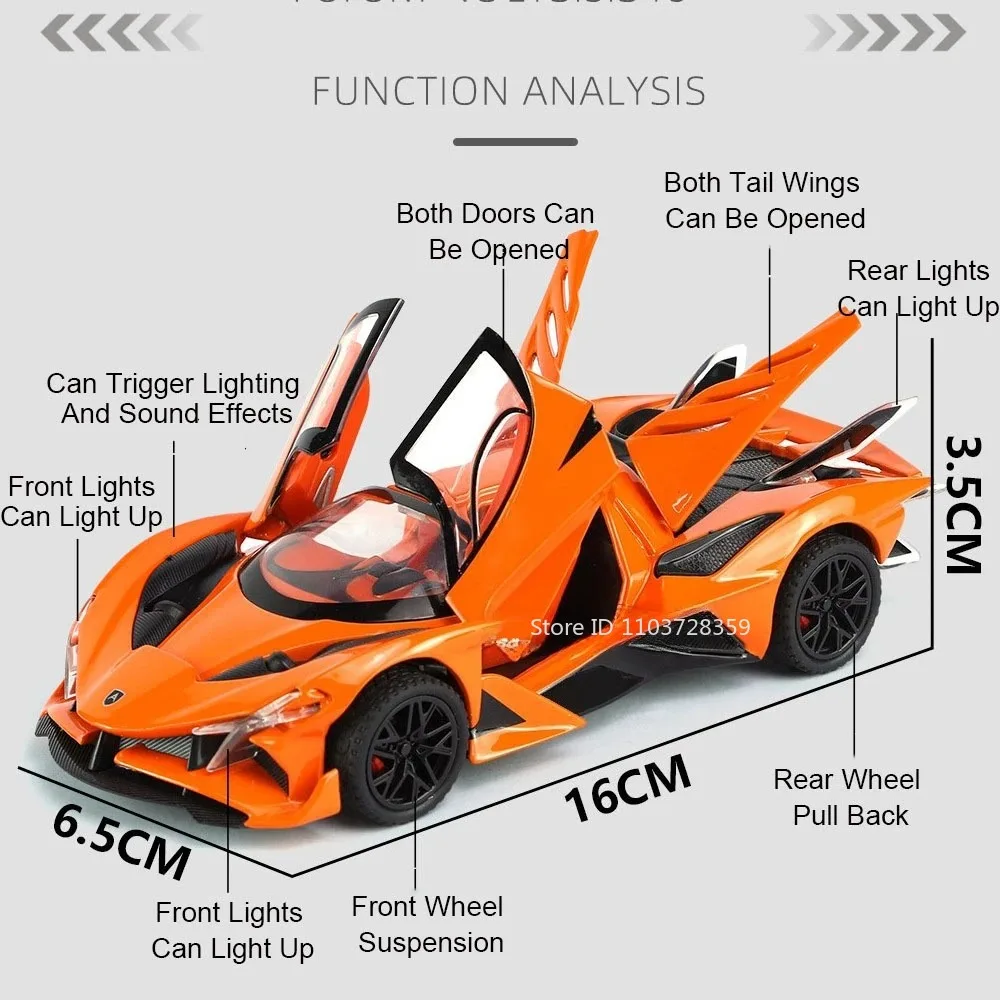 Apollo EVO-modelo de coche deportivo en miniatura, juguetes de aleación, adorno fundido a presión, supercares, puertas con luz de sonido, espalda abierta, regalo para niños, 1:32