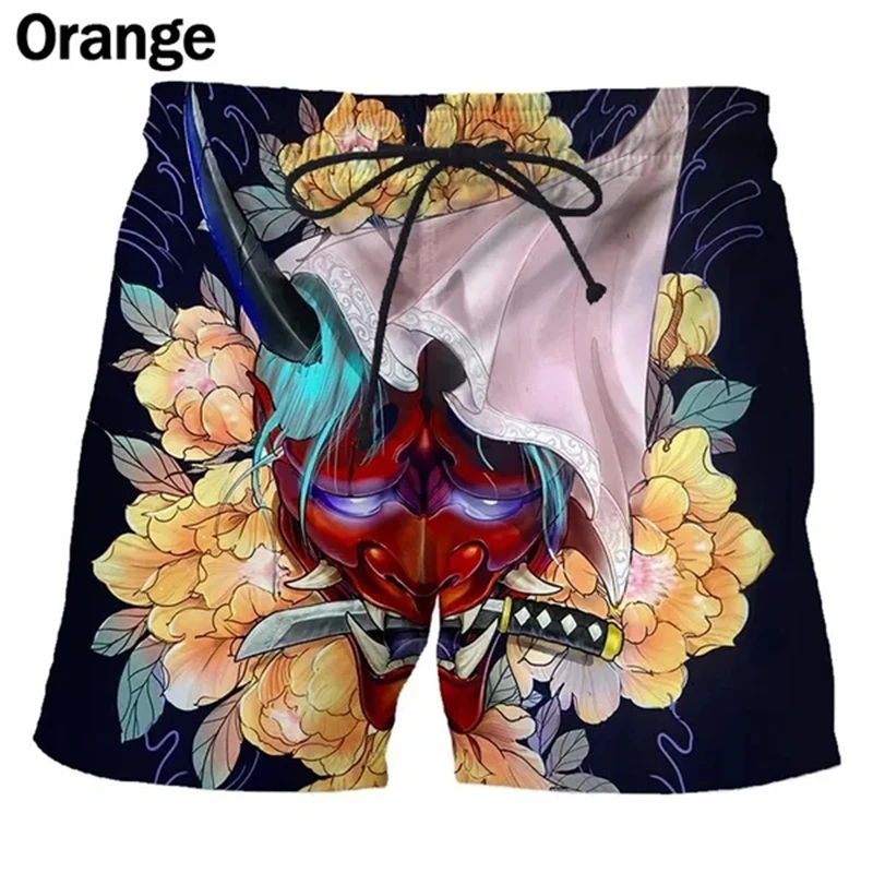 Summer Japanese Tattoo Mask Pattern 3D Print Beach Shorts Men Women Casual Trunks Surfing Board Shorts Swimwear Kids Clothing