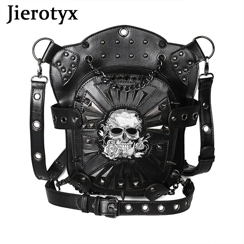 JIEROTYX Steampunk Bag Waist Skull Punk Retro Rivet Shoulder Bags For Women Leg Thigh Bag Gothic Hip Hop Packs Accessories