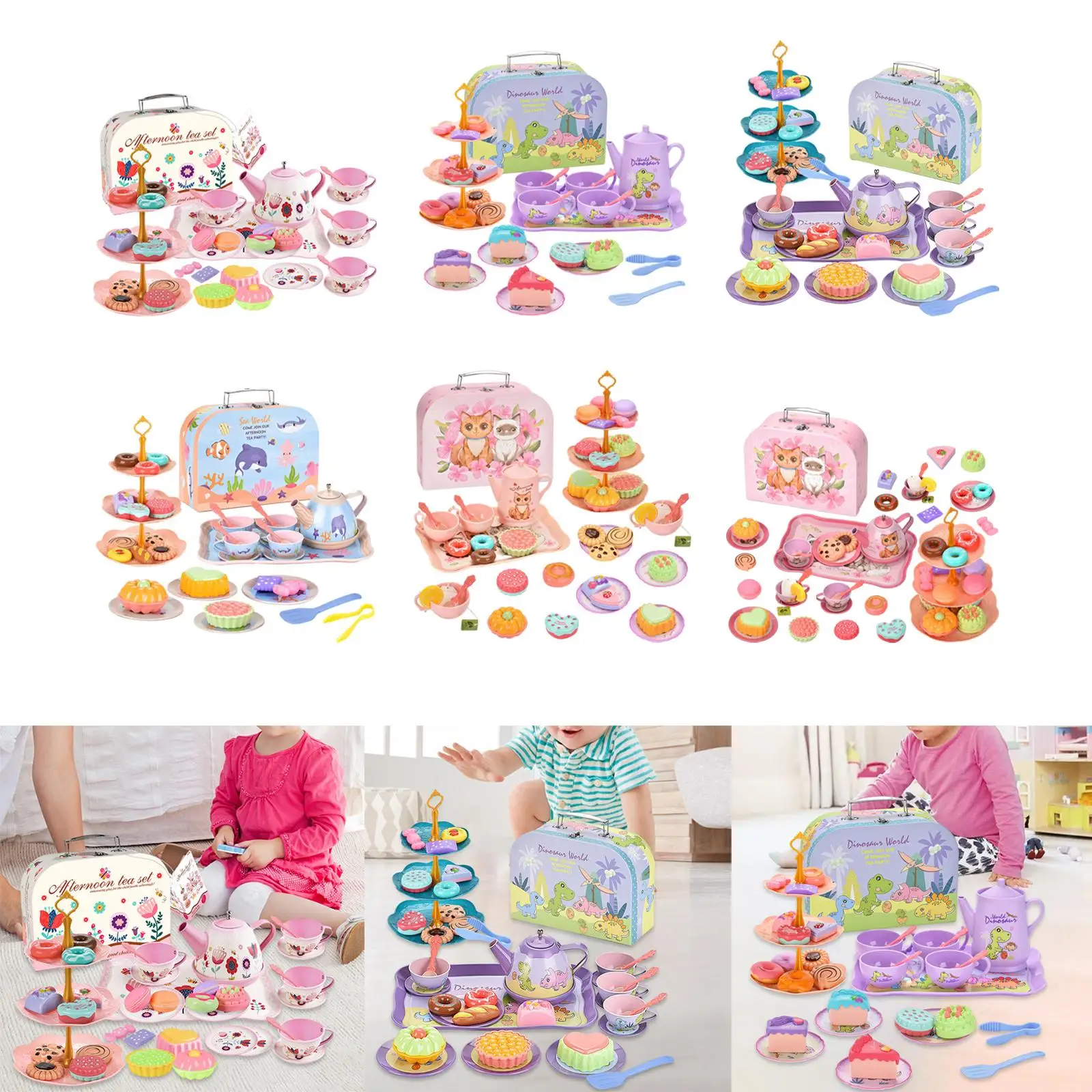 Pretplay Accessoires Dessert Rollenspel Kinderen Theeset Spelen Voedselaccessoires Afternoontea Speelset Voor 3 Jaar 4 5 6 Peuters