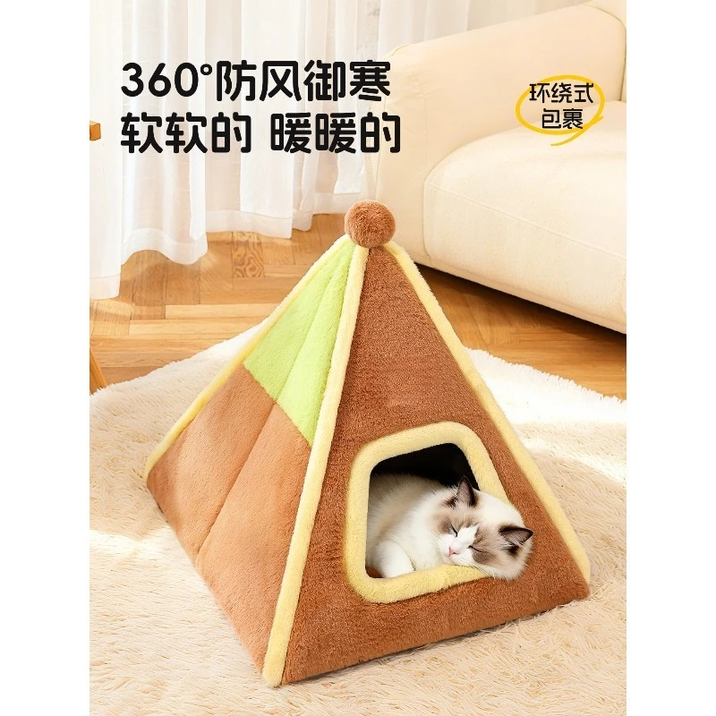 Warm Thickened Closed Cat House Winter Thermal Pet Sleeping Tent Cave Nest Provide Privacy for Kittens Puppies Daily Sleep