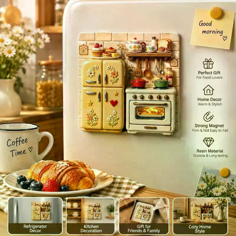 Small Ornaments Creative Resin Three Dimensional Relief Magnetic Refrigerator Magnets Fridge Decor Small Gifts Retro