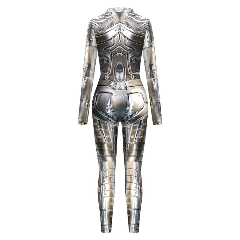 Macacão CyberPunk mecânico para mulheres, Sexy Catsuit, Bodysuit com zíper, Traje de Halloween, Cosplay feminino, Zentai Outfit, Game Party