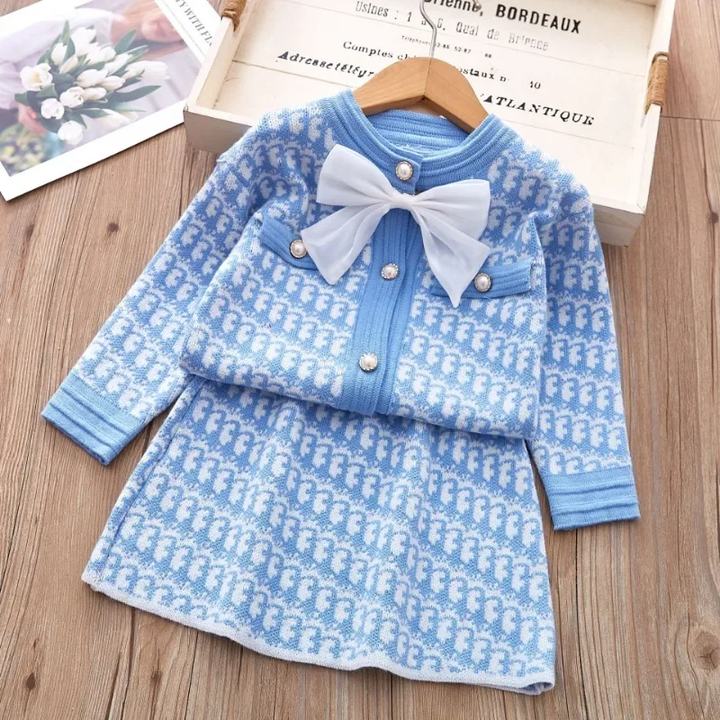 Girls Knitted Clothes Sets 2023  Autumn Winter Sweaters Tops+Skirt Girls Outfits Set Children Clothing Suits Baby Girl Clothes