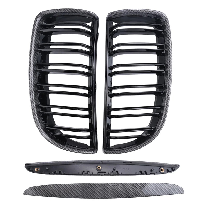 

A51K-Car Carbon Fiber Look Front Kidney Grille Dual Slats Grill For BMW 3 Series E90 E91 2005-2008