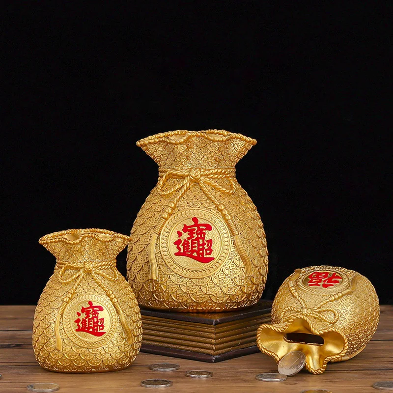 Resin Blessing Bag piggy bank，Gold coin storage box ，Suitable for home decoration, coin Save Money Box The best gift