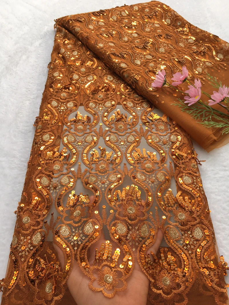 Kalume African Tulle Lace Fabric Sewing Nigerian French Tulle Lace Fabric Sequins High Quality For Party Wedding Dress A2722