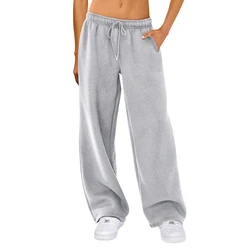 Women High Waist Drawstring Sweatpants Solid Color Running Trousers Casual Joggers Loose Wide Leg Pants Baggy Lounge