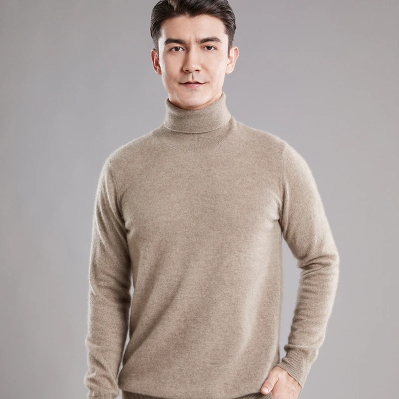 Men's Turtleneck Sweater Autumn and Winter Men's Rollneck Warm 100% Merino pure wool Knitted Sweater Keep Warm Men Jumper Top