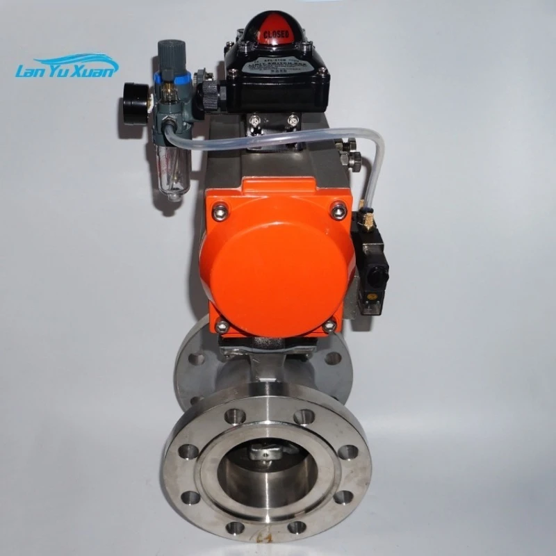 บอลวาล์วนิวแมติกแบบใช้มอเตอร์ไฟฟ้า WCB สูง ชนิด V ปรับการเชื่อมต่อหน้าแปลนควบคุมวาล์วผีเสื้อ