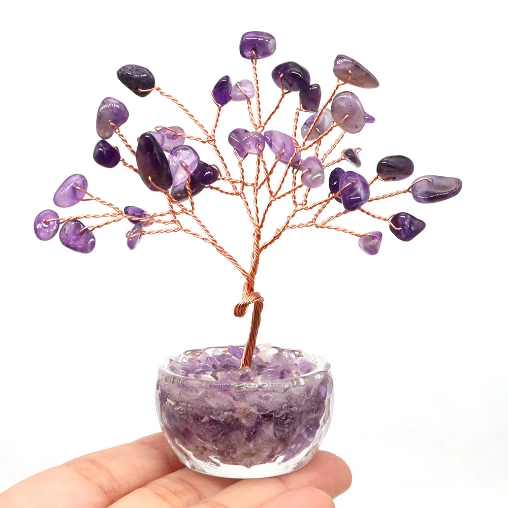 Crystal Money Tree Natural Stone Amethyst Rose Quartz Copper Wire Wrapped Gemstone Chakra Feng Shui Lucky Trees Home Decor Gifts