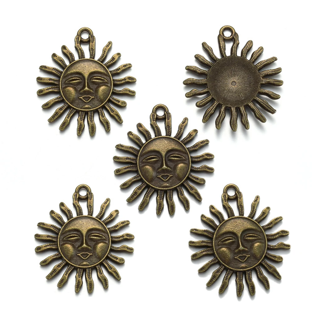 10 قطع العتيقة الأزرق الرجعية 30 مللي متر المعلقات الشمس المعدنية لصنع سلاسل المفاتيح أقراط القلائد مجوهرات اكسسوارات #3