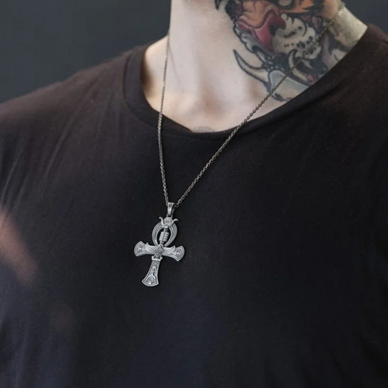 Vintage Men Zinc Alloy Egyptian Cross Pendant Pharaoh's Ankh Pendant Necklace Eye Horus Jewelry Necklace