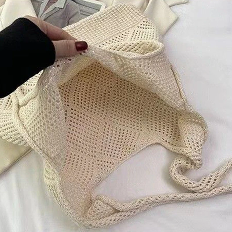 New Trend Women\'s Bag Crochet Handbag Retro Knitted Solid Color Hollow Top-handle Tote Bag Travel Shopper Shoulder Bag