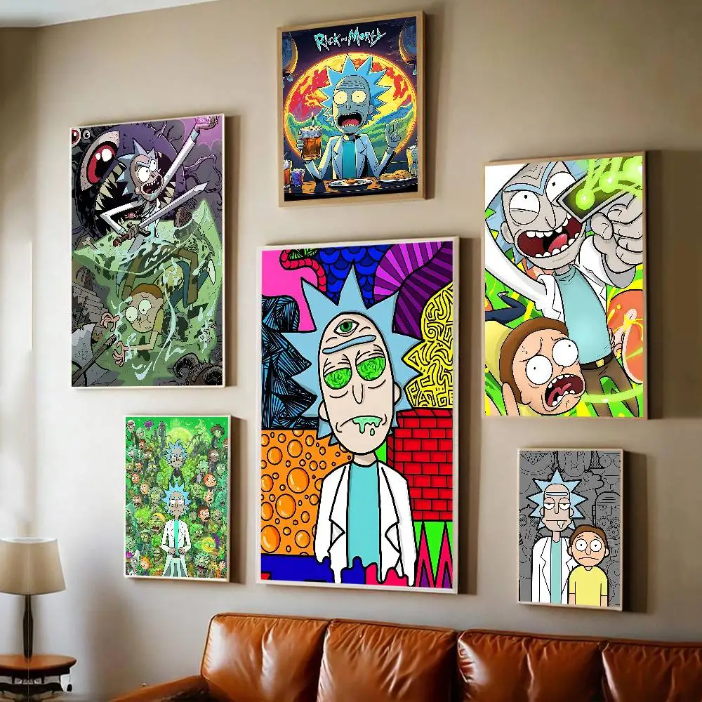 ملصق R-Rick And M-Morty الكلاسيكي المقاوم للماء ملصق ورقي لديكور جدران غرفة القهوة والبار #1