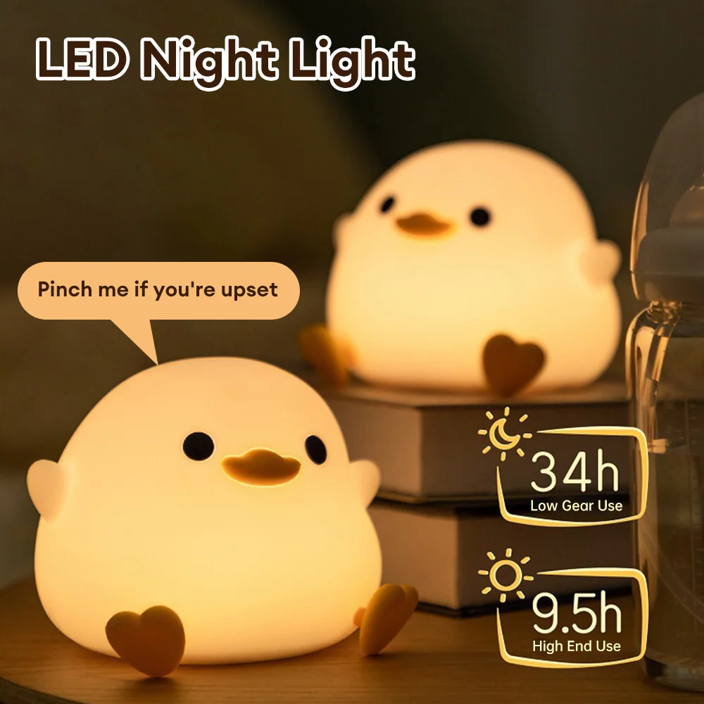 

LED Night Light Cute Duck Cartoon Animals Silicone Lamp For Children Kid Touch Sensor Timing USB Rechargeable For Birthday Gifts