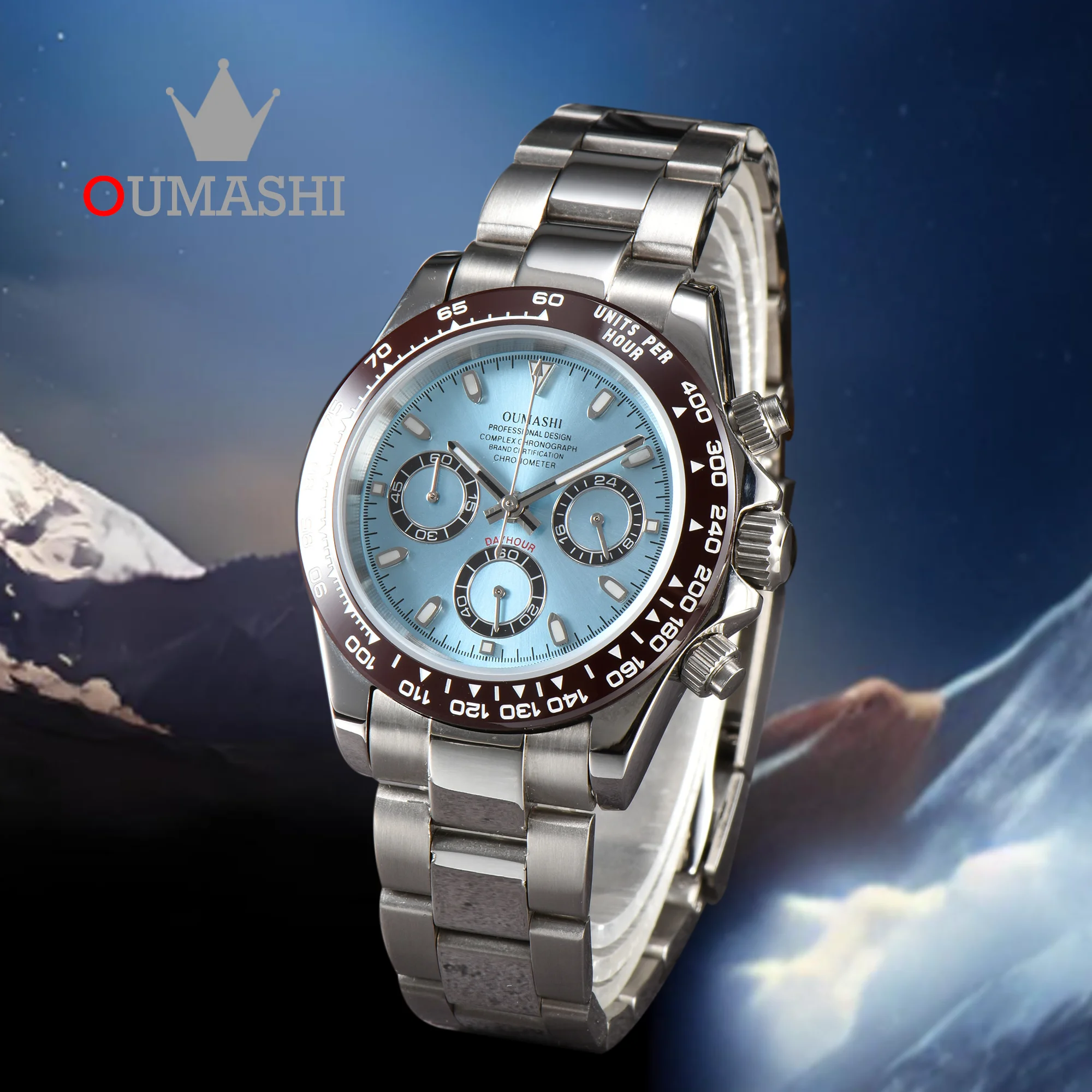 New VK63 Watch Series OUMASHI Top Class Men\'s Quartz Watch Silver Stainless Steel Band Sapphire Glass VK63 Time Code Watch