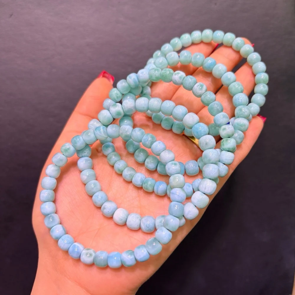 Natural Larimar Beaded Bracelet for Women Reiki Healing Energy Jewelry Strand Bangles Gift 1PCS