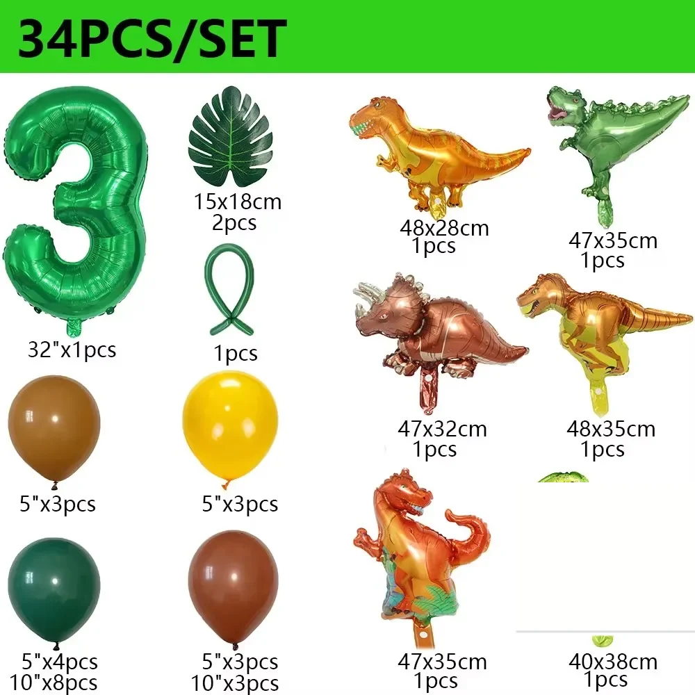 32 英寸 Number Dinosaur Birthday Party Dino Balloons Palm Leaf Set First Bthday Boy Party Kids Baby Shower Jungle Safari Deco view 5