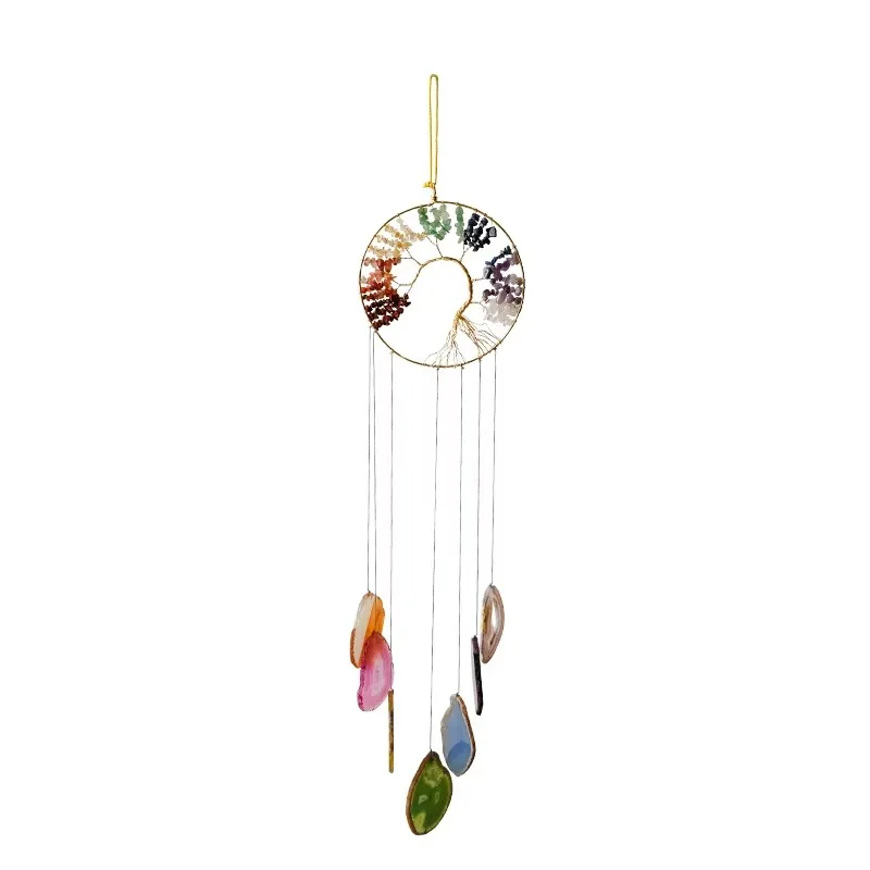 Ins Style Natural Agate Wind Bell, Crystal Dream Catcher, Life Tree Wind Chime for Home Decor