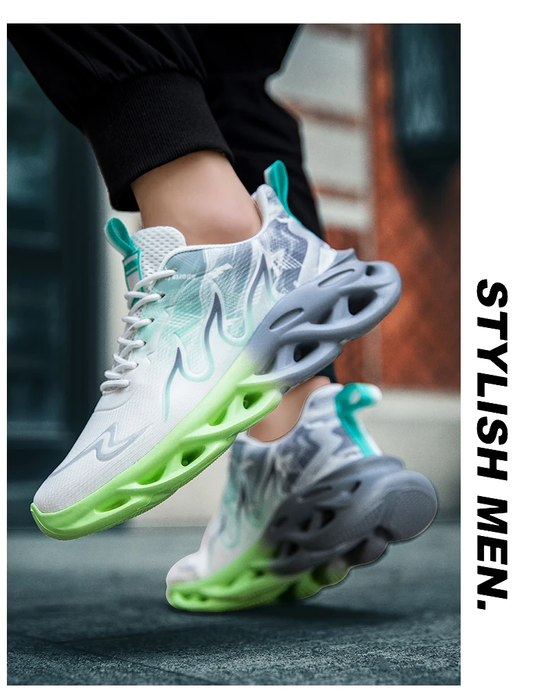 Atmungsaktive Laufschuhe für Herren, modische Sneaker mit Farbverlauf und spezieller Sohle, leichte, stoßdämpfende Sportschuhe mit Schnürung. – Detail 11