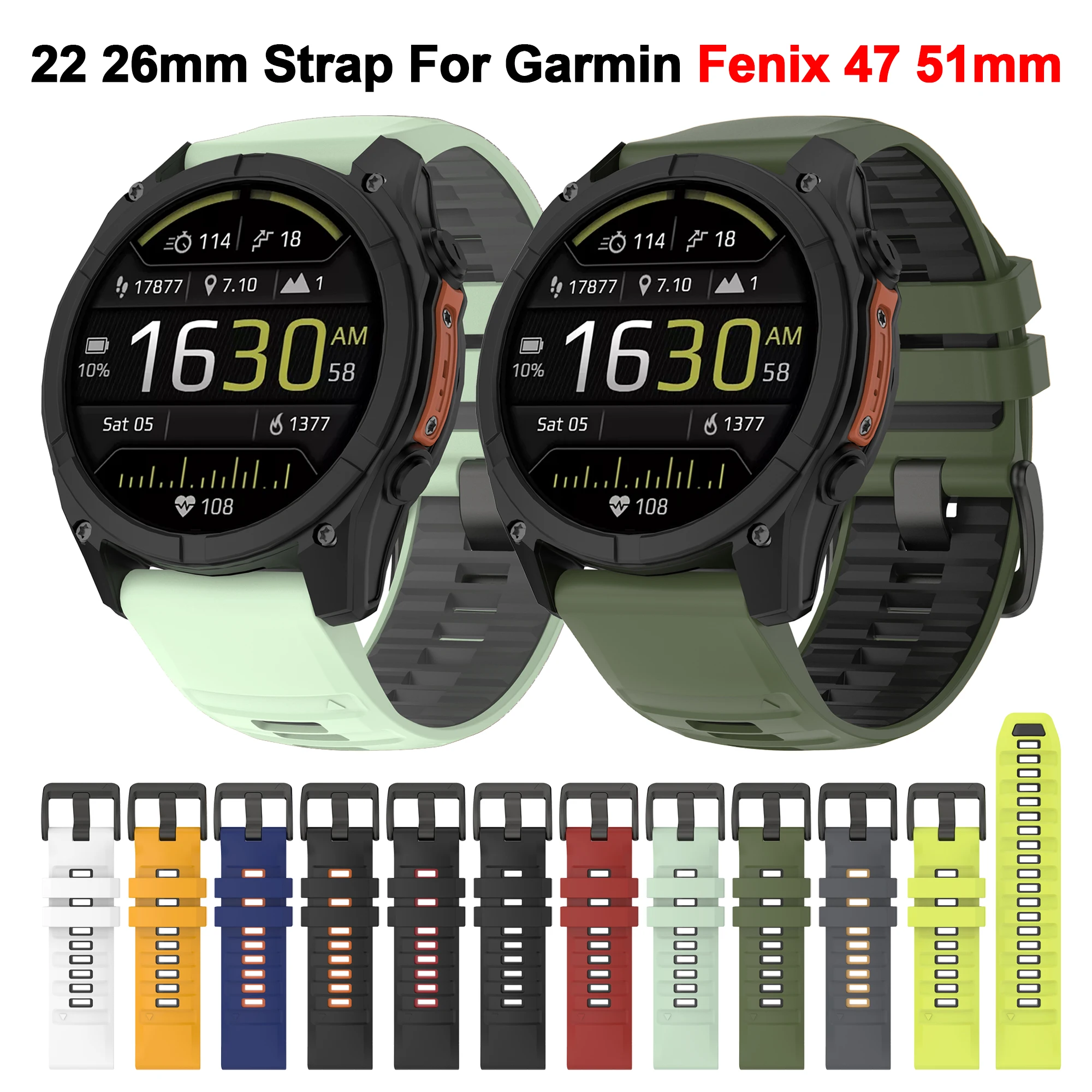 

QuickFit 26mm 22mm Silicone Strap For Garmin Fenix 8 E 7 7X 6 6X 5 5X Plus/Epix Pro Gen 2 47mm 51mm/Enduro3/quatix 8 Watchband